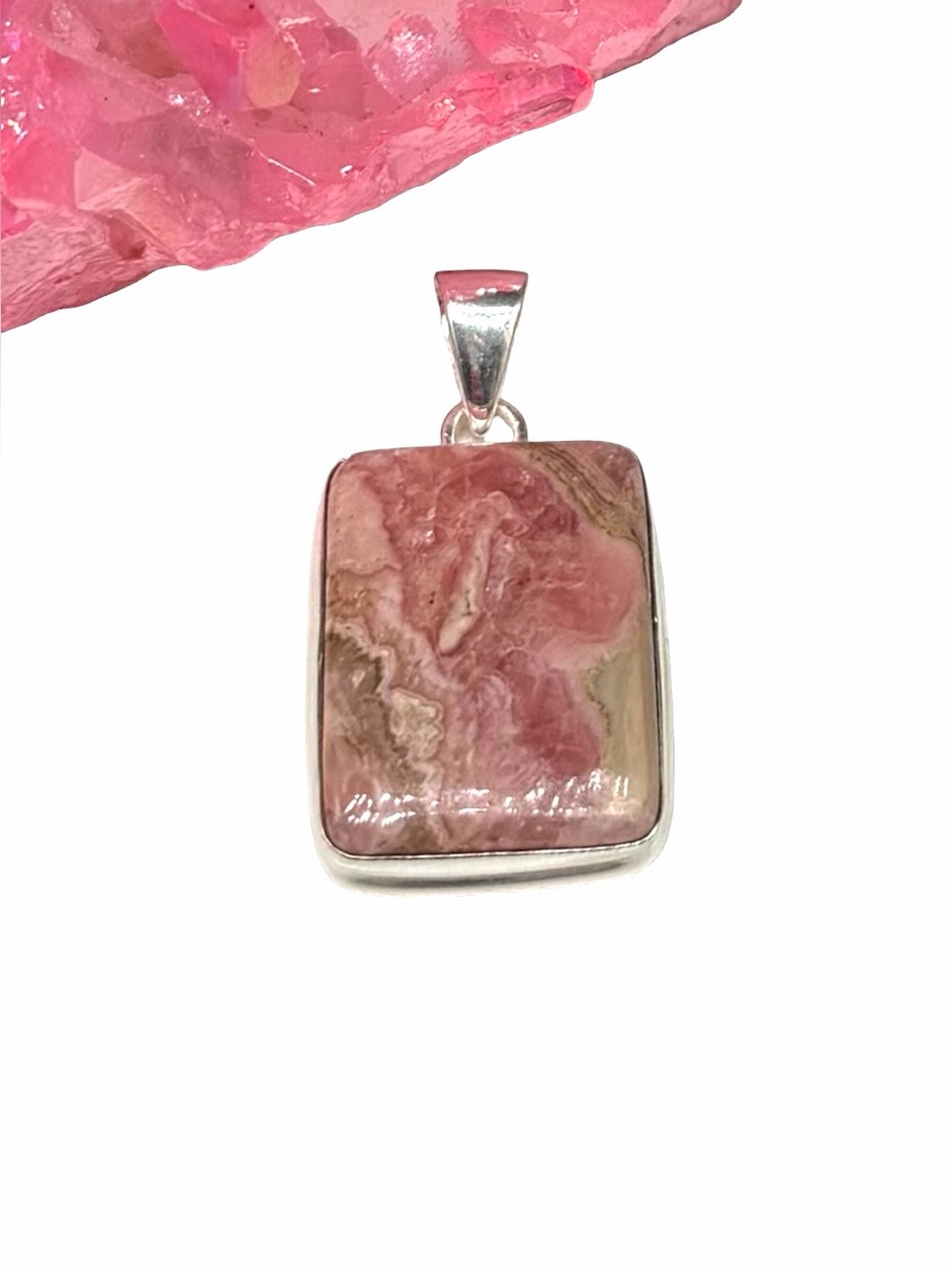 Rhodochrosite Necklace Pendant 925 Sterling Silver Plated